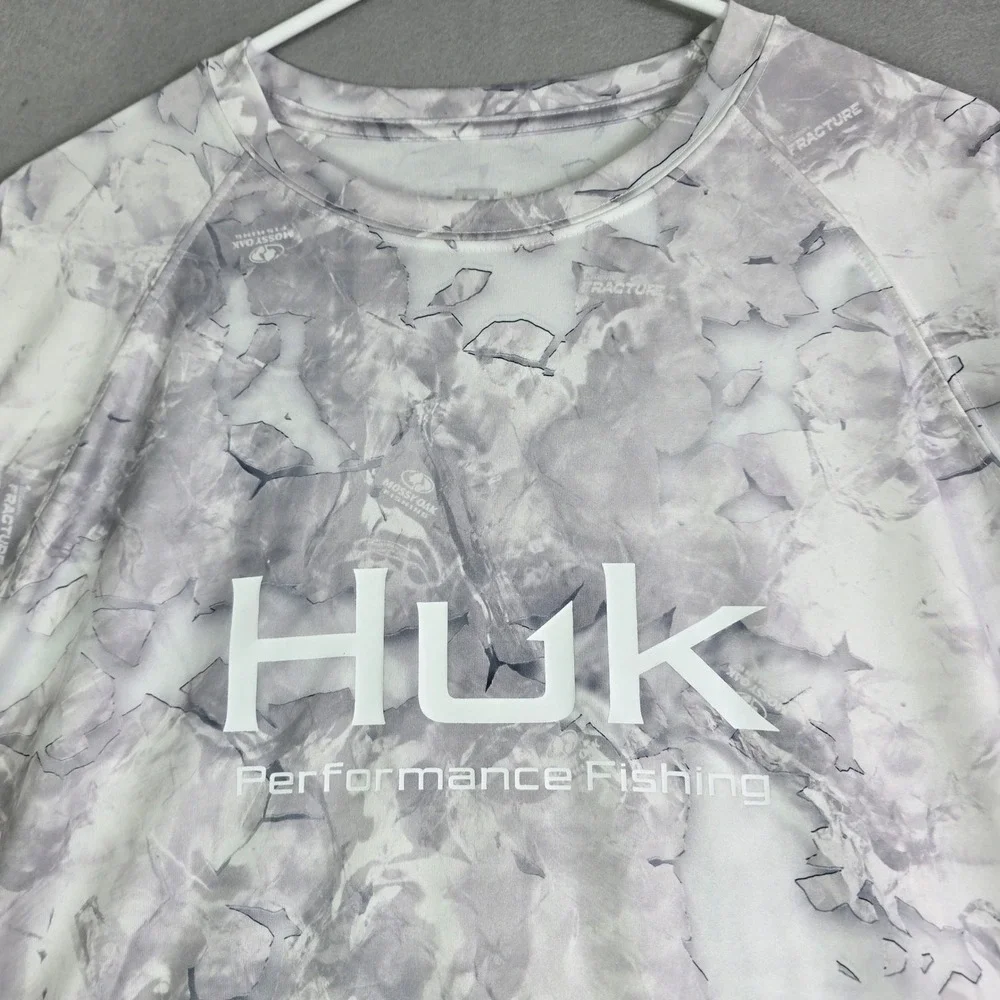 Huk Fishing Performance Shirt Mens XL Grey Camo Mossy Oak Fracture Long Sleeve - Picture 5 of 8
